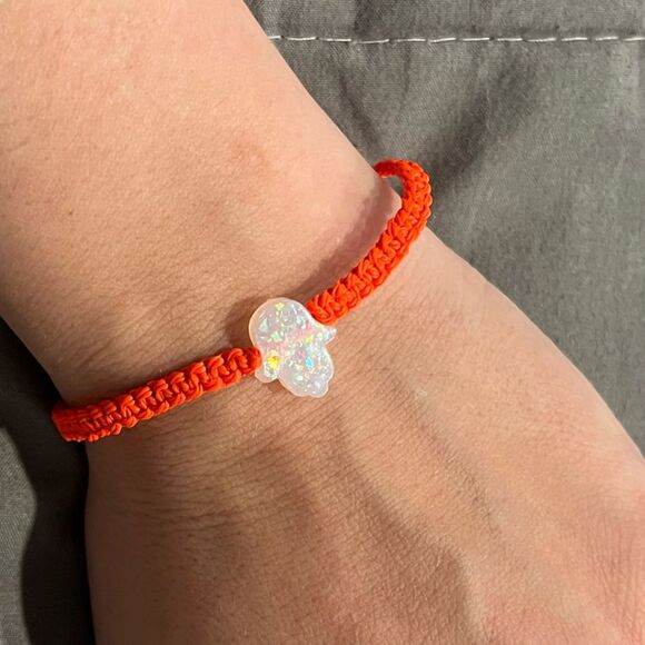 NEW White Resin Hamsa & Orange Macrame Handmade Adjustable Beaded Bracelet - Picture 4 of 5